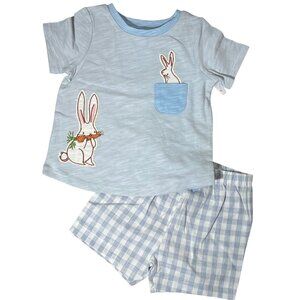 Mud Pie 12-18m NEW Easter Bunny Rabbit blue gingham shorts set check applique